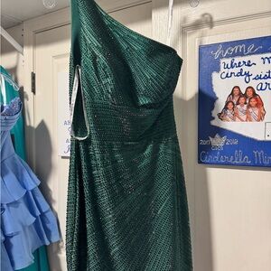 Sherri Hill Green One Shoulder Dress